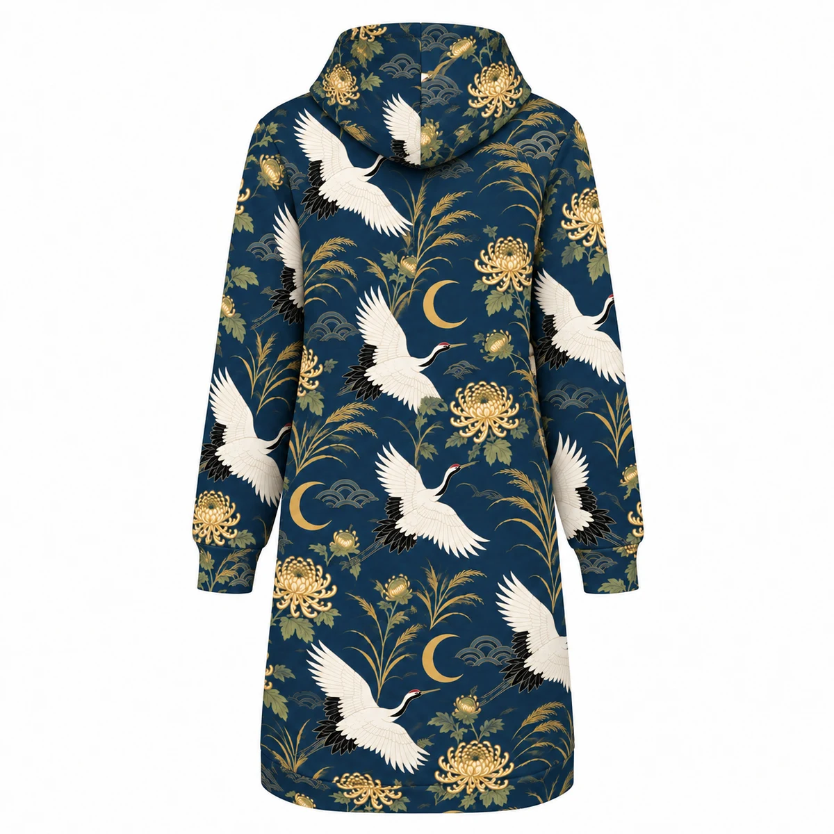Women's Zip Up Hoodie - Twilight Crane Garden Print