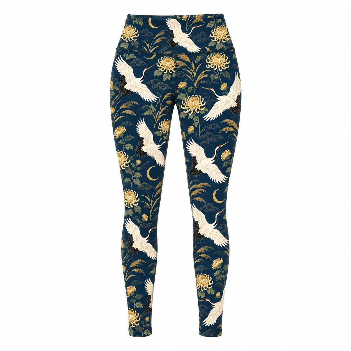 Women's Yoga Leggings - Twilight Crane Garden Print