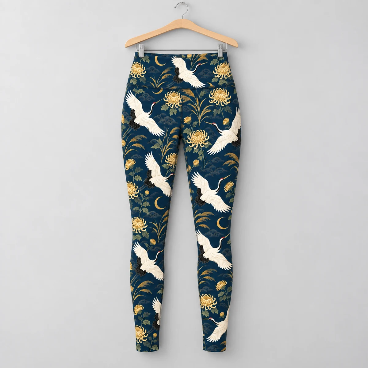 Women's Yoga Leggings - Twilight Crane Garden Print