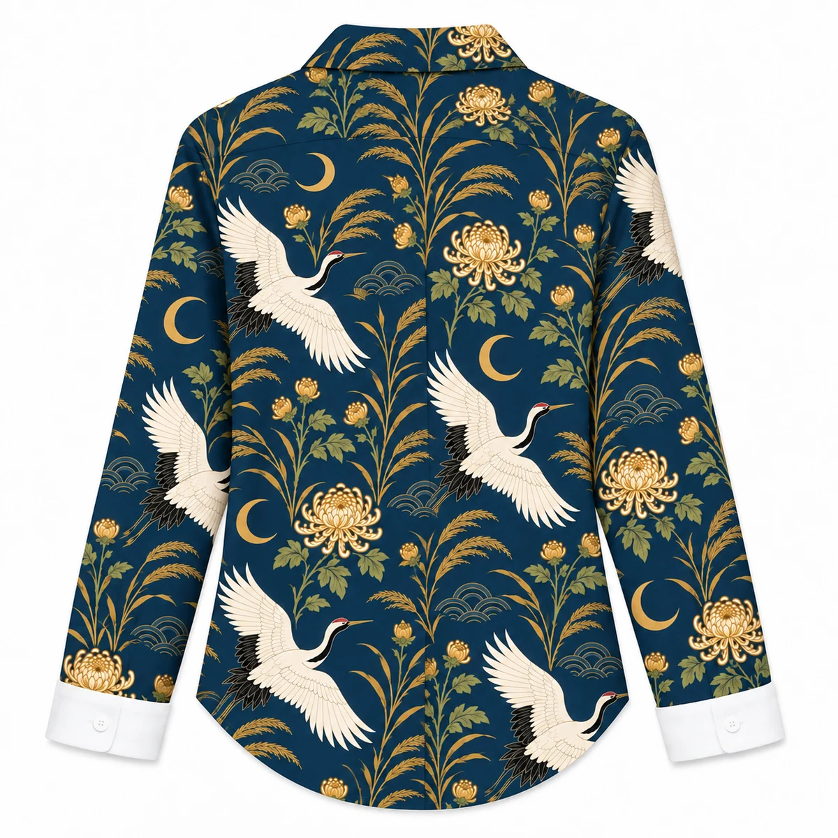 Women's Cropped Blouse - Twilight Crane Garden Print