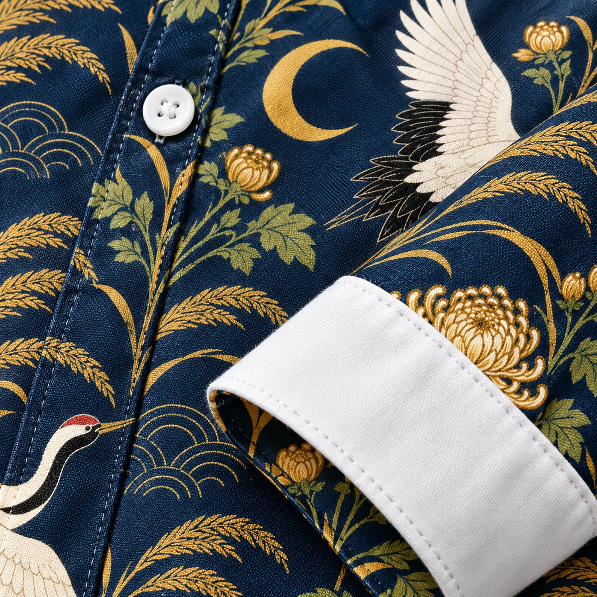 Women's Cropped Blouse - Twilight Crane Garden Print