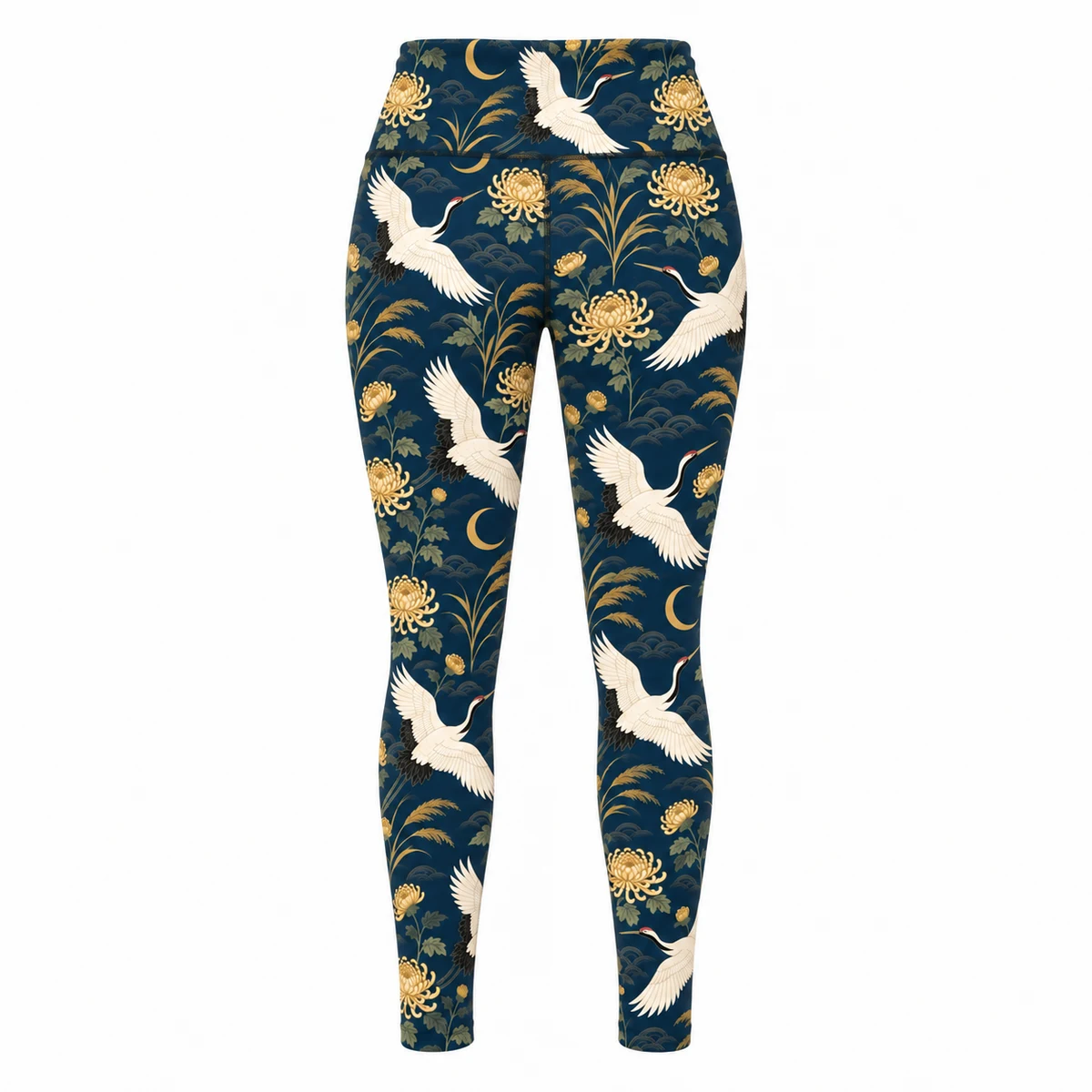 Women's Yoga Leggings - Twilight Crane Garden Print