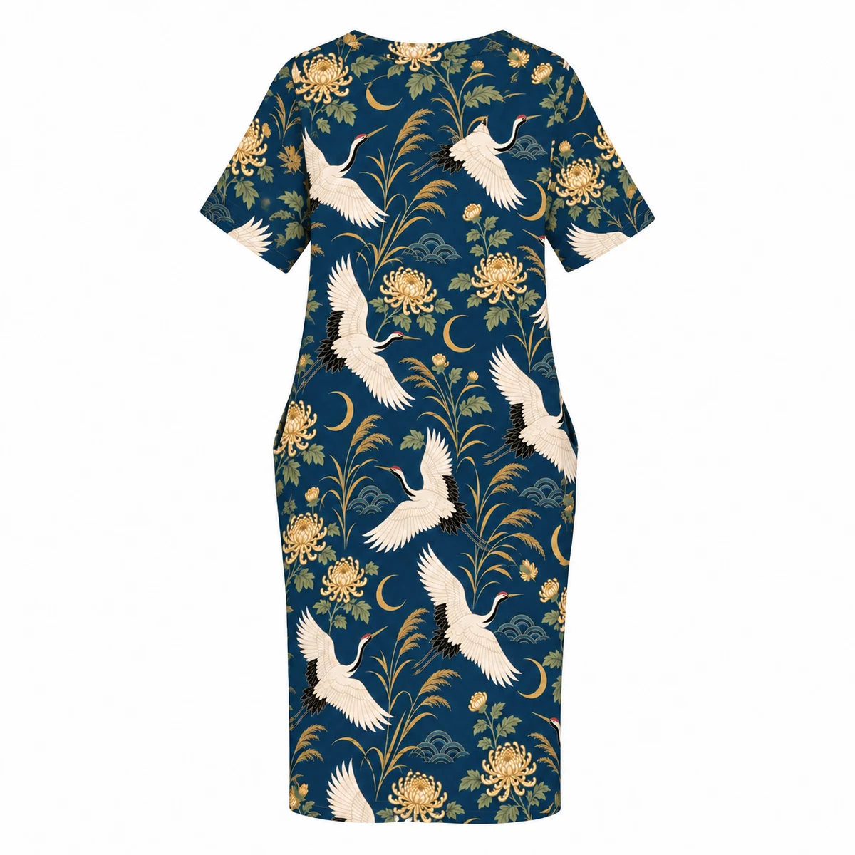Women's T Shirt Dress - Twilight Crane Garden Print