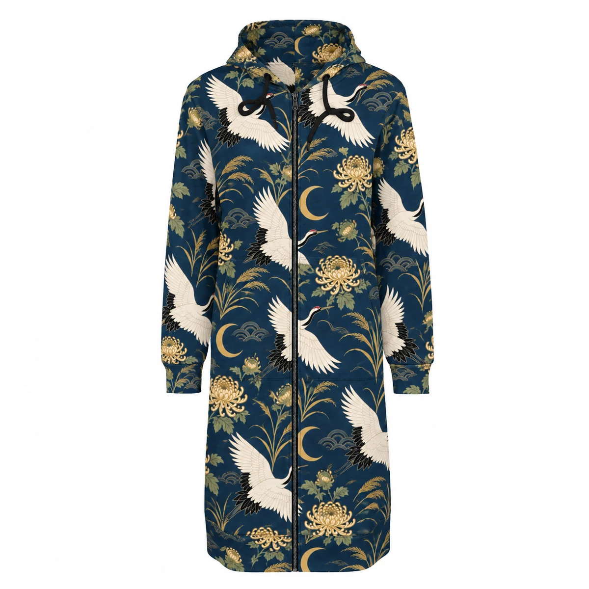 Women's Zip Up Hoodie - Twilight Crane Garden Print