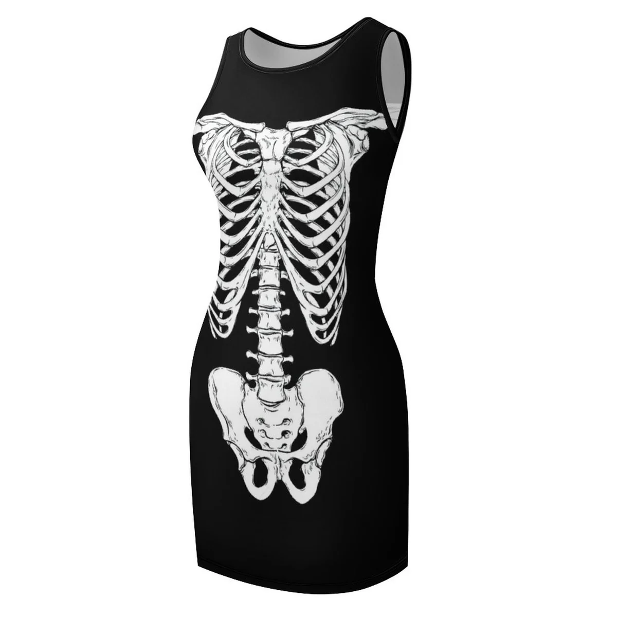 Women's Sleeveless Bodycon Tank Mini Dress - Skeleton X-Ray Print - view 7