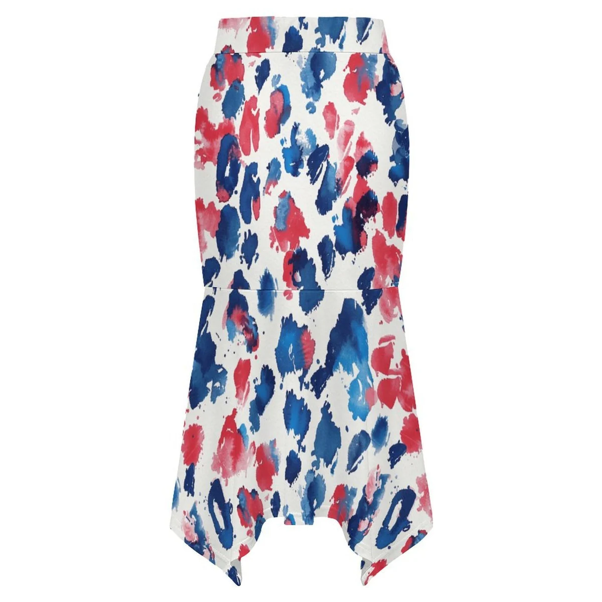 Women's Asymmetric Handkerchief Hem Midi Skirt - Watercolor Brushstroke Print - view 5