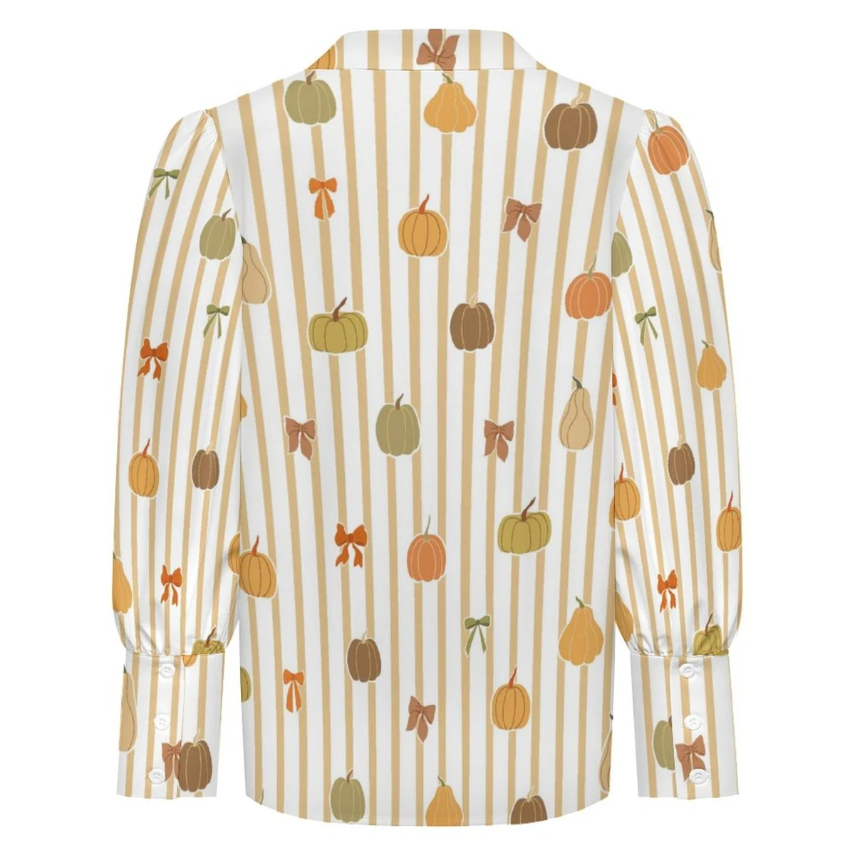Women's Lantern Sleeve Button-Down Shirt - Pumpkin Stripe Print - view 5