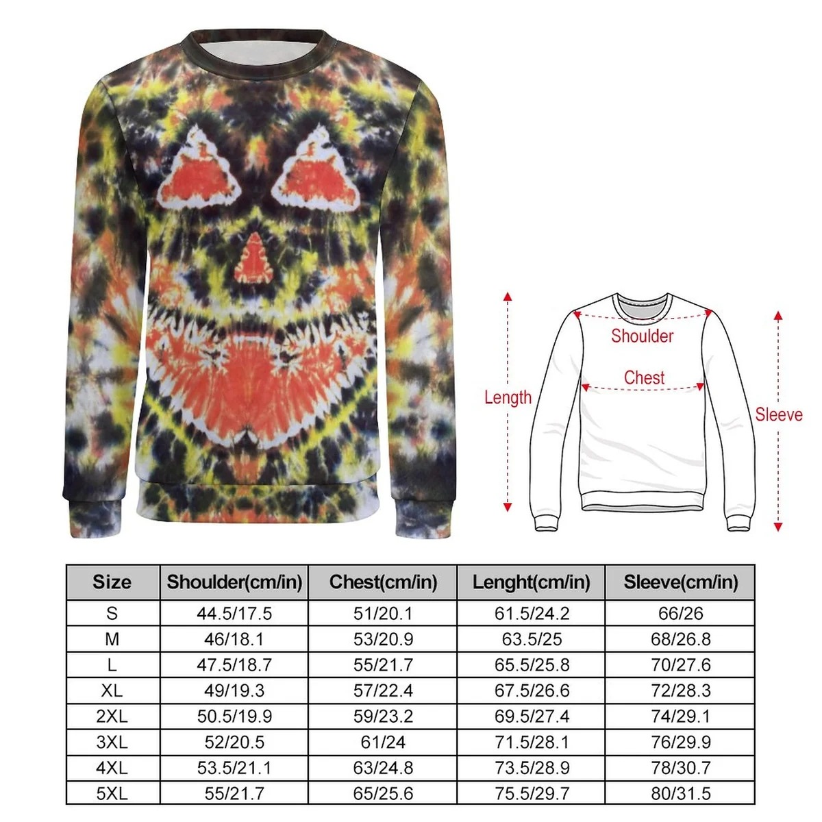 Unisex Crew Neck Sweatshirt - Tie-Dye Pumpkin Face Print - view 3