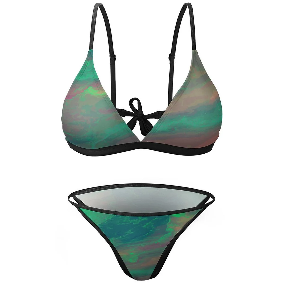 Women's Adjustable Strap Triangle Bikini Set - Aurora Marble Print