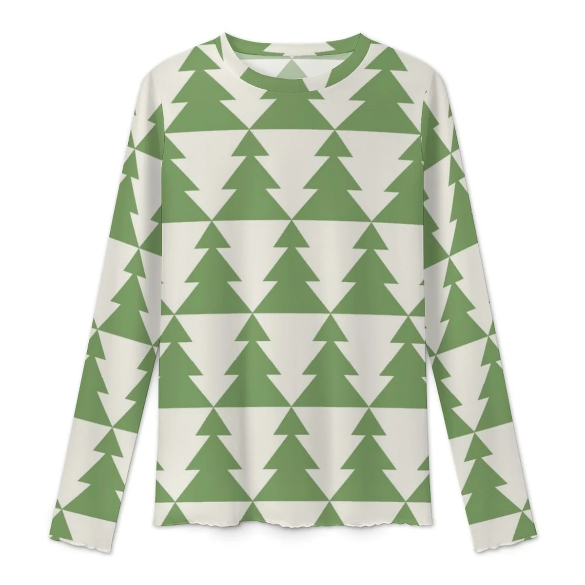 Women's Long Sleeve Mesh Crew Neck Top - Geometric Pine Tree Print - view 3