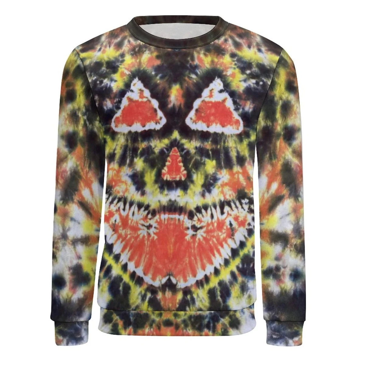 Unisex Crew Neck Sweatshirt - Tie-Dye Pumpkin Face Print - view 4