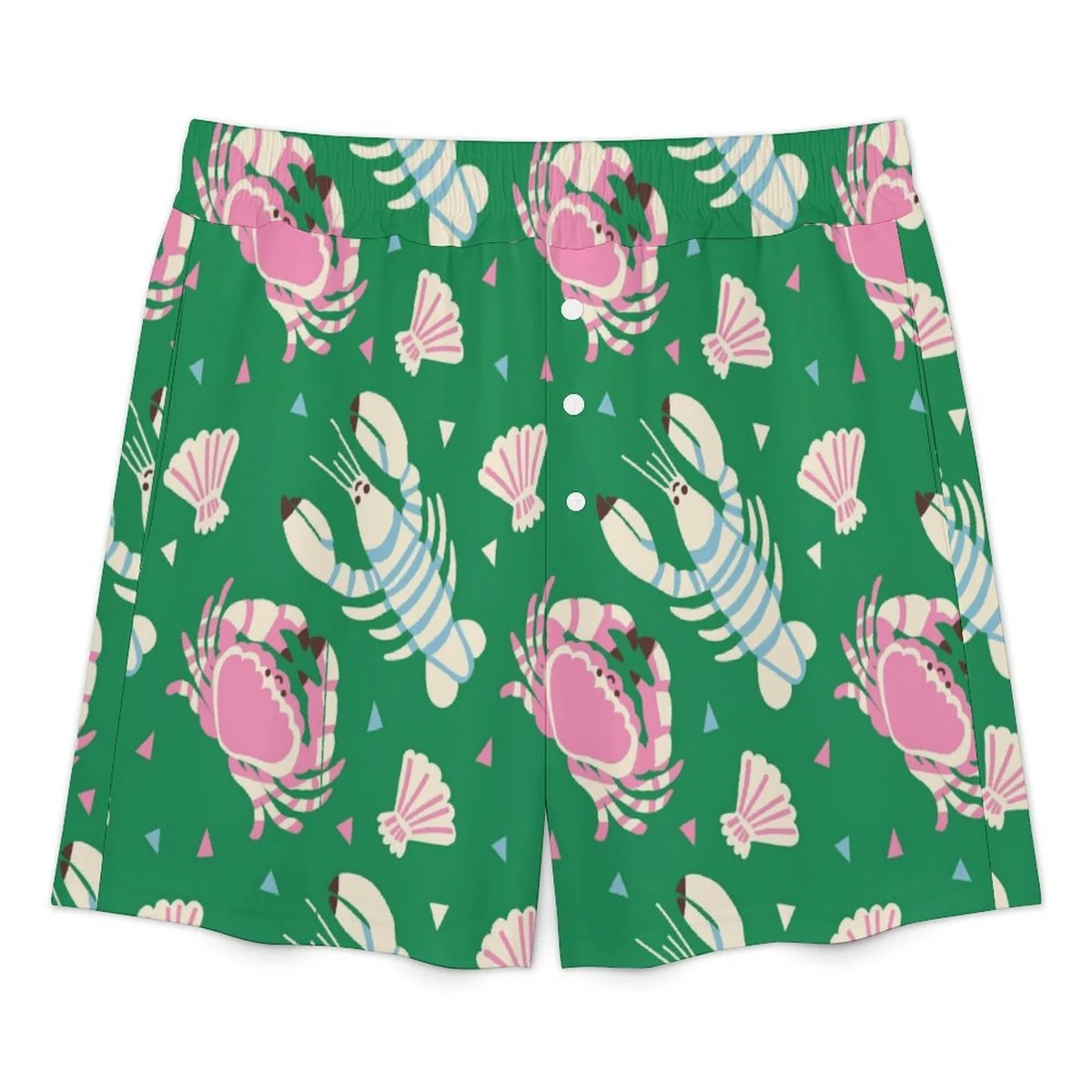 Women's Elastic Waist Lounge Shorts with Pockets - Crab and Seashell Print - view 3