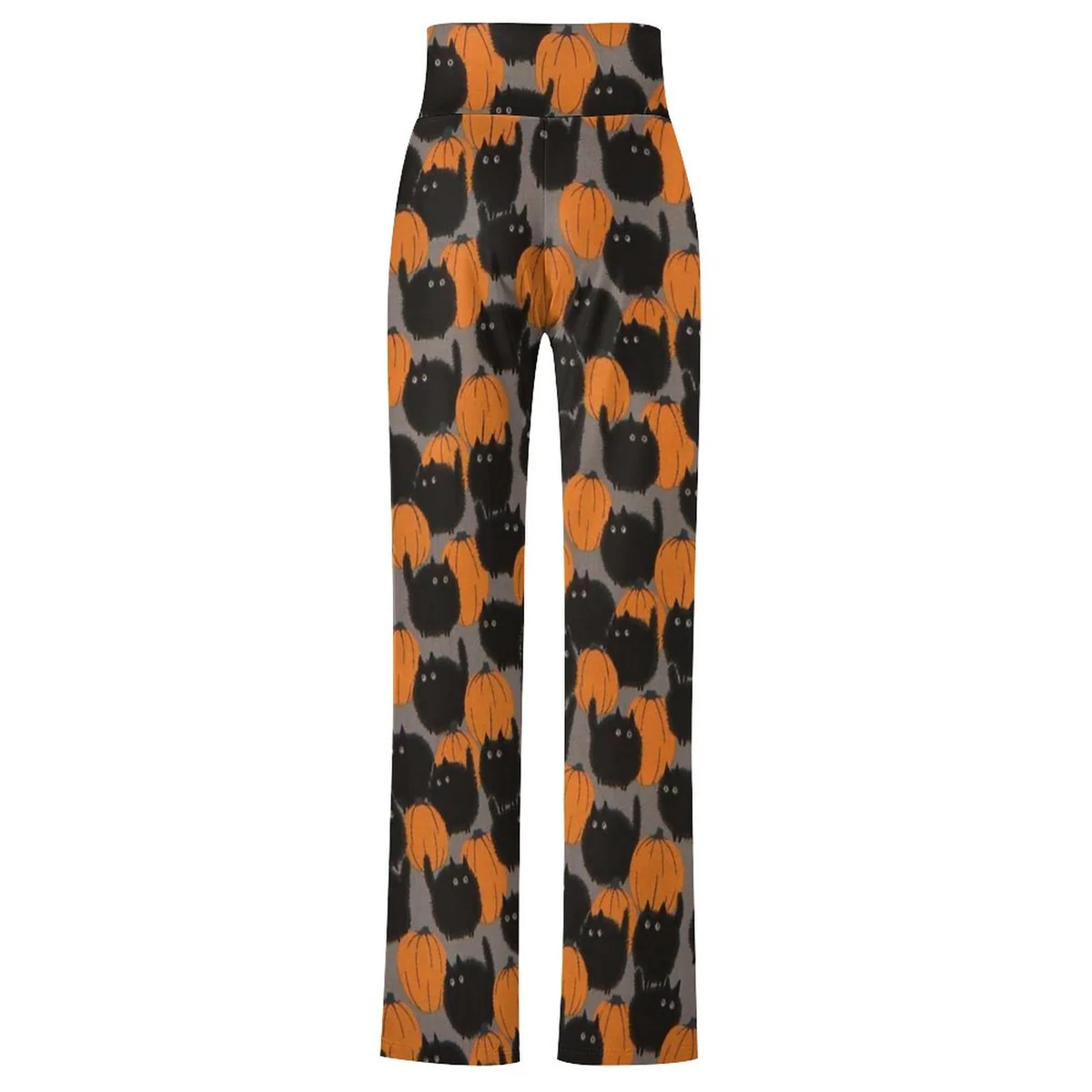 Women's Drawstring Straight Wide Leg Pants - Black Cat Crowd Print - view 8