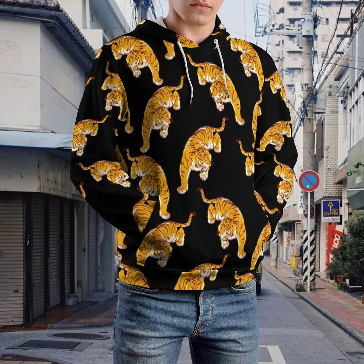 Unisex Pullover Hoodie - Prowling Tiger Print - view 6