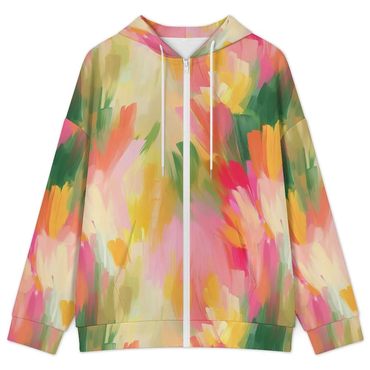 Women's Full Zip Hoodie - Painterly Petal Burst Print - view 3