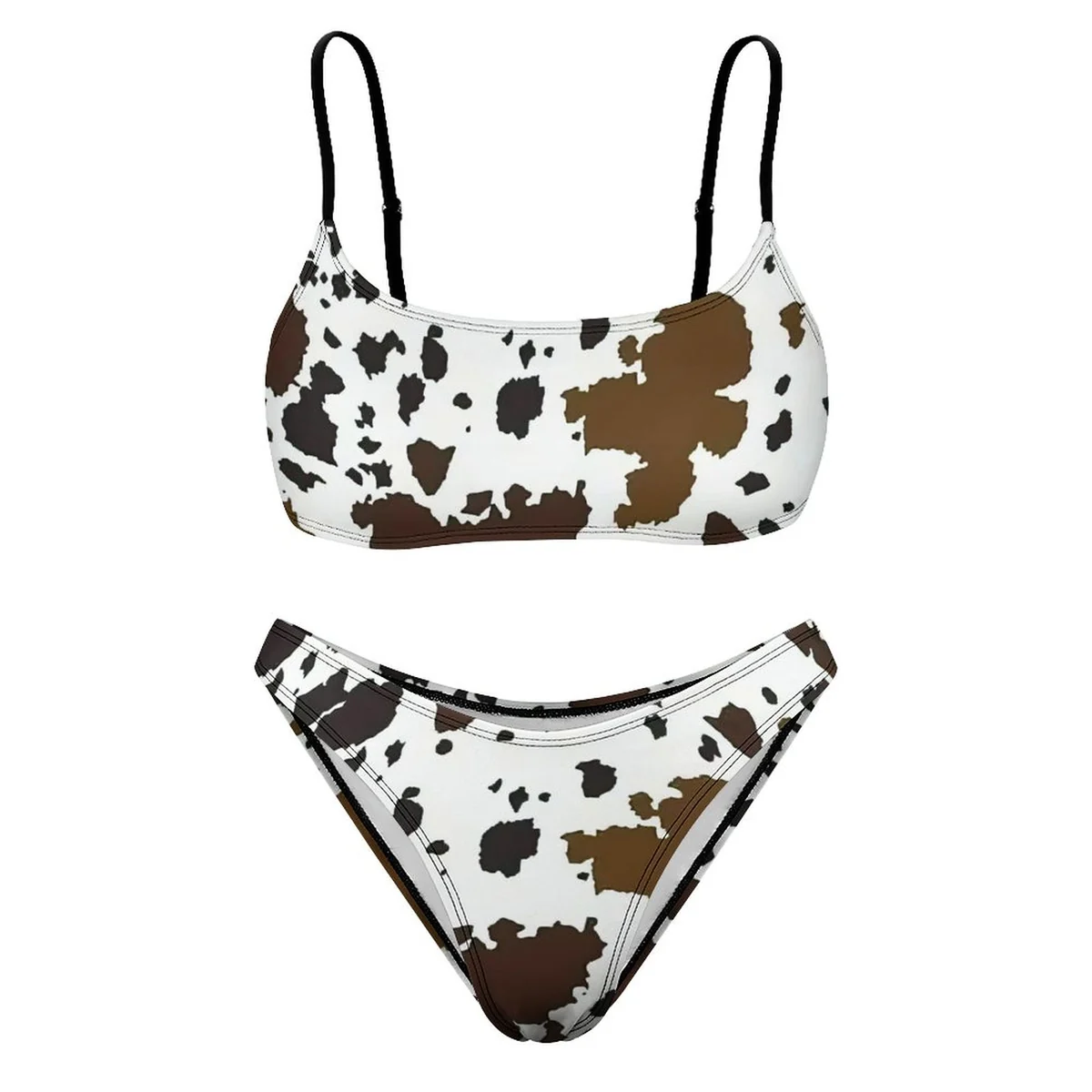 Women's Scoop-Neck Bralette Bikini Set - Cow Spots Print - view 4