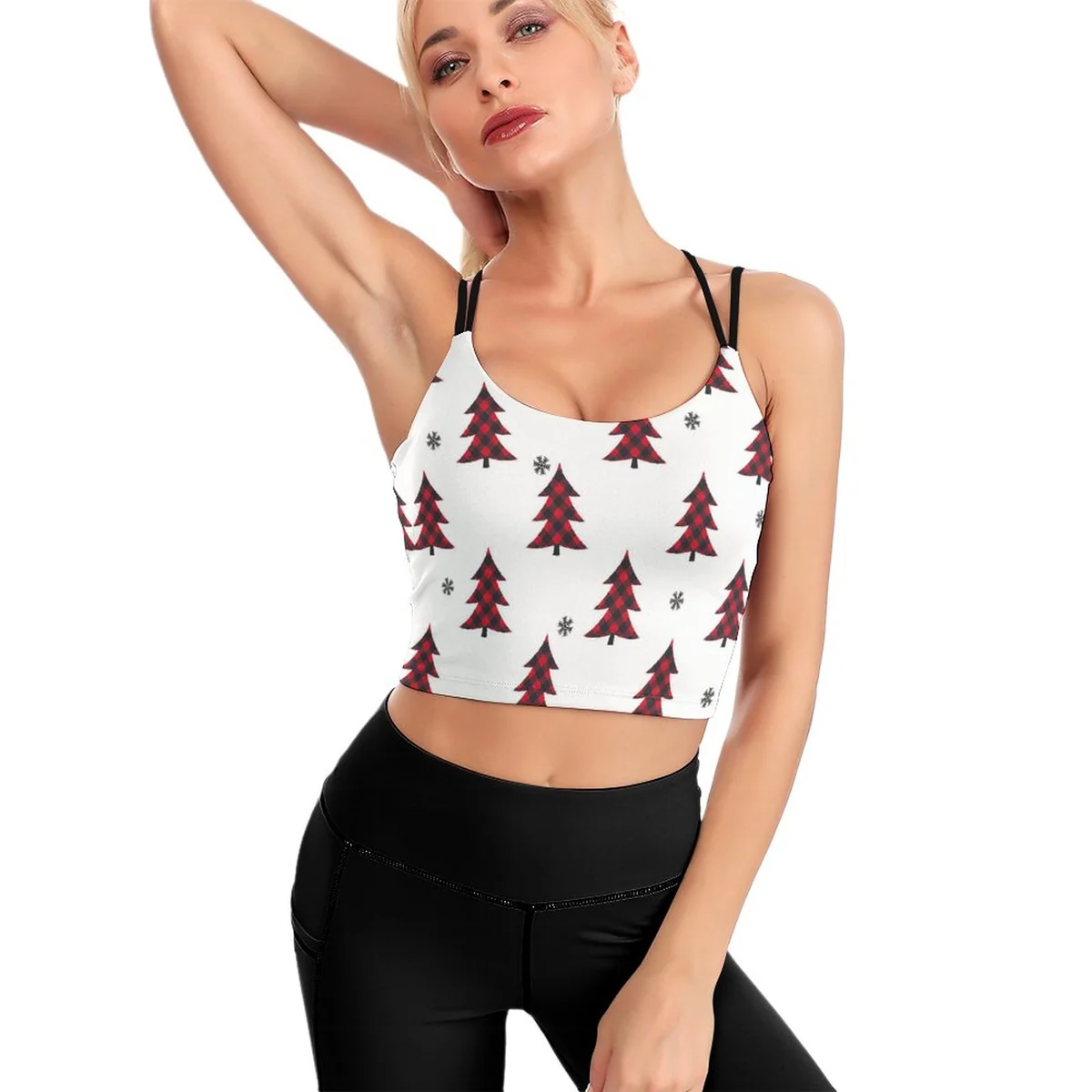 Women's Strappy Cami Crop Top - Winter Pine Tree Print - view 2