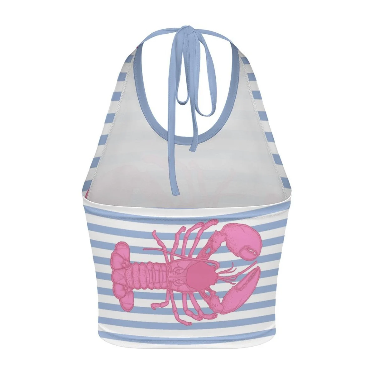 Women's Halter Tie-Back Crop Top - Pink Lobster Stripe Print - view 6