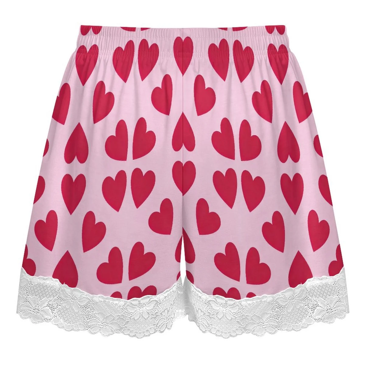 Women's Lace Hem Pajama Shorts - Big Red Hearts Print - view 5