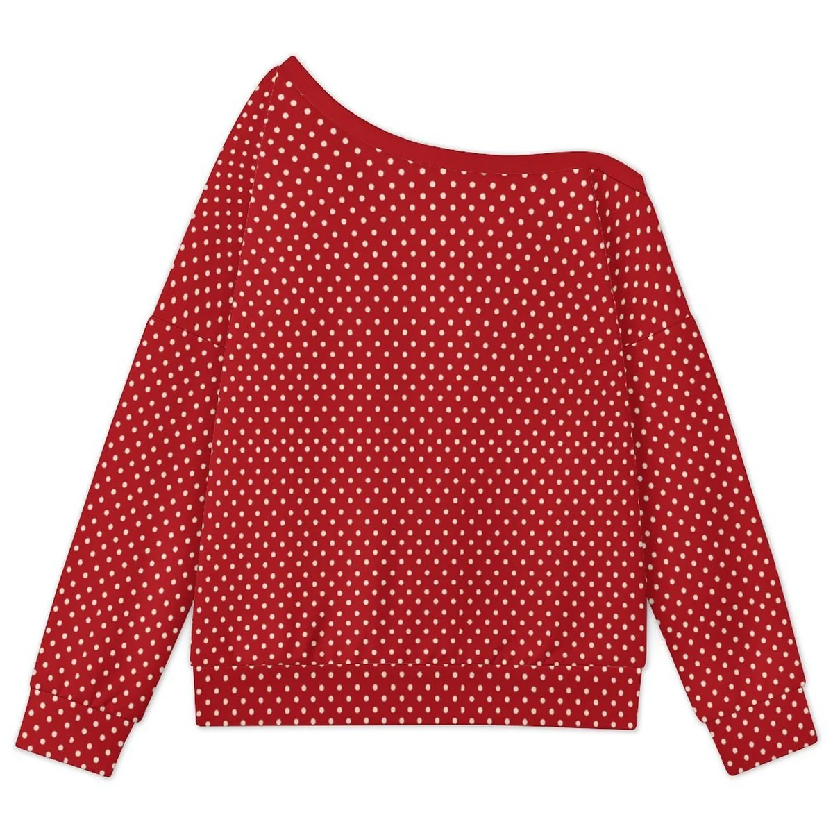 Women's Off-Shoulder Pullover Sweatshirt - Polka Dot Print - view 5