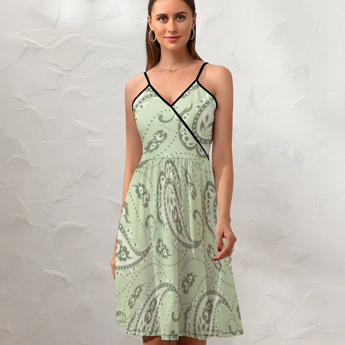 Women's Surplice Cami Skater Dress - Sage Paisley Print - view 5