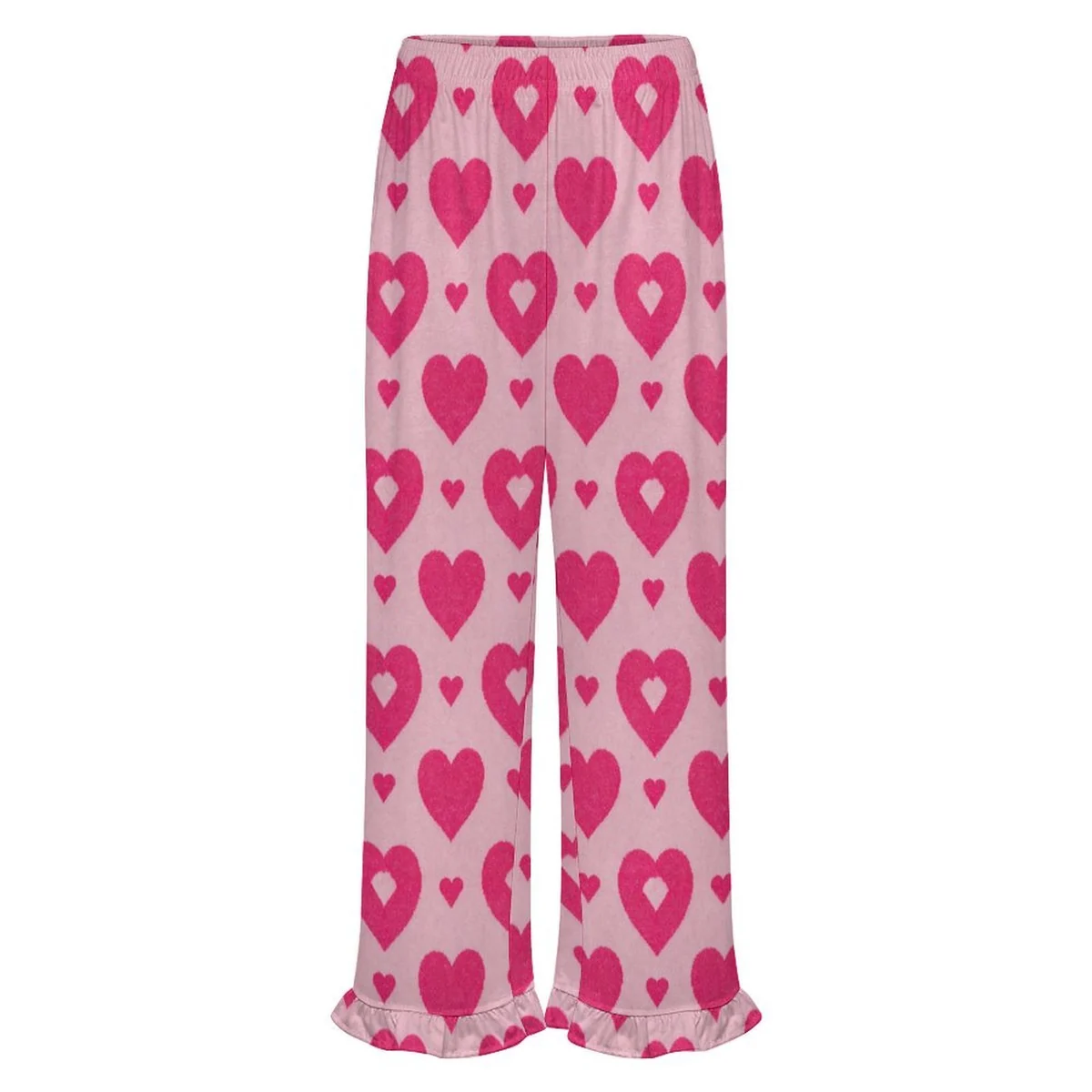 Women's Ruffle Hem Pajama Pants - Pink Heart Print - view 4