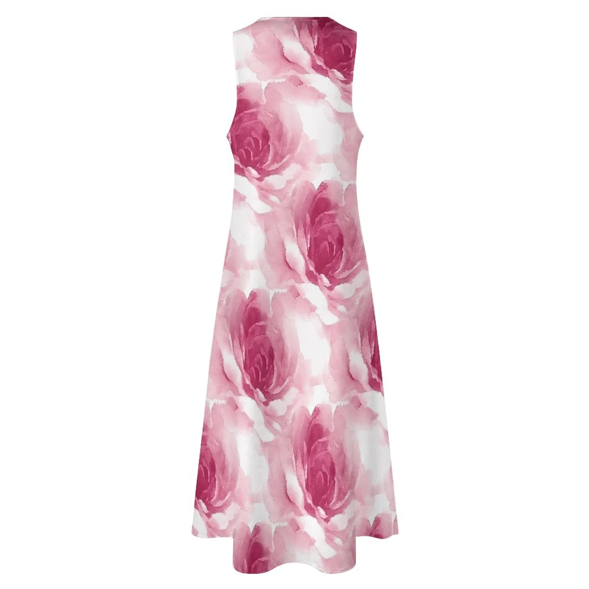Women's Sleeveless Scoop-Neck Maxi Dress - Watercolor Rose Print - view 5
