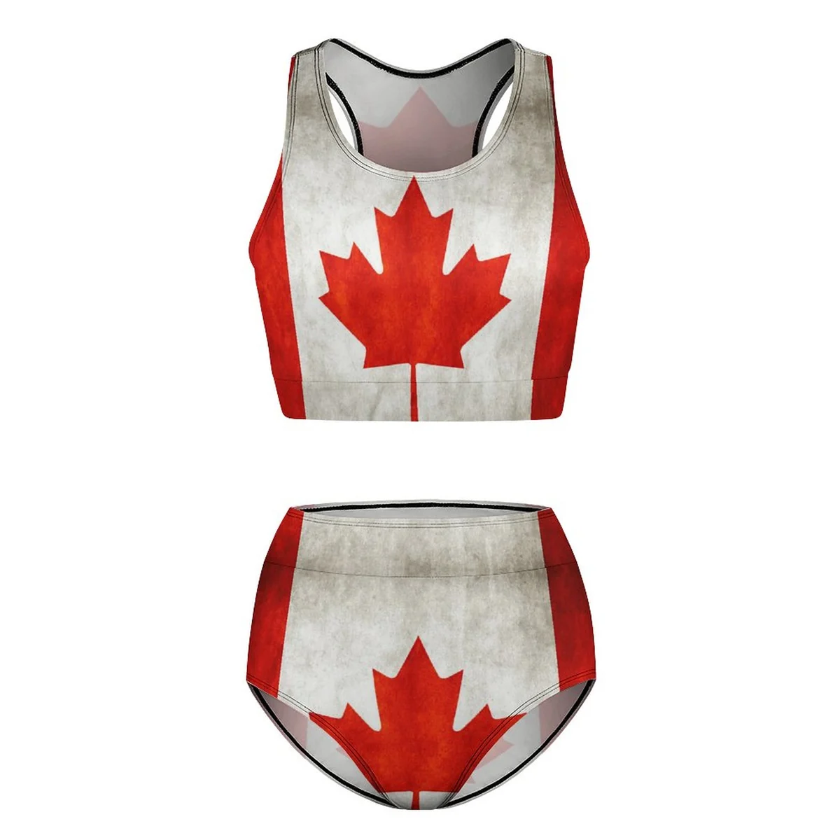 Women's High-Neck Racerback Bikini Set - Canadian Maple Leaf Flag Graphic - view 7