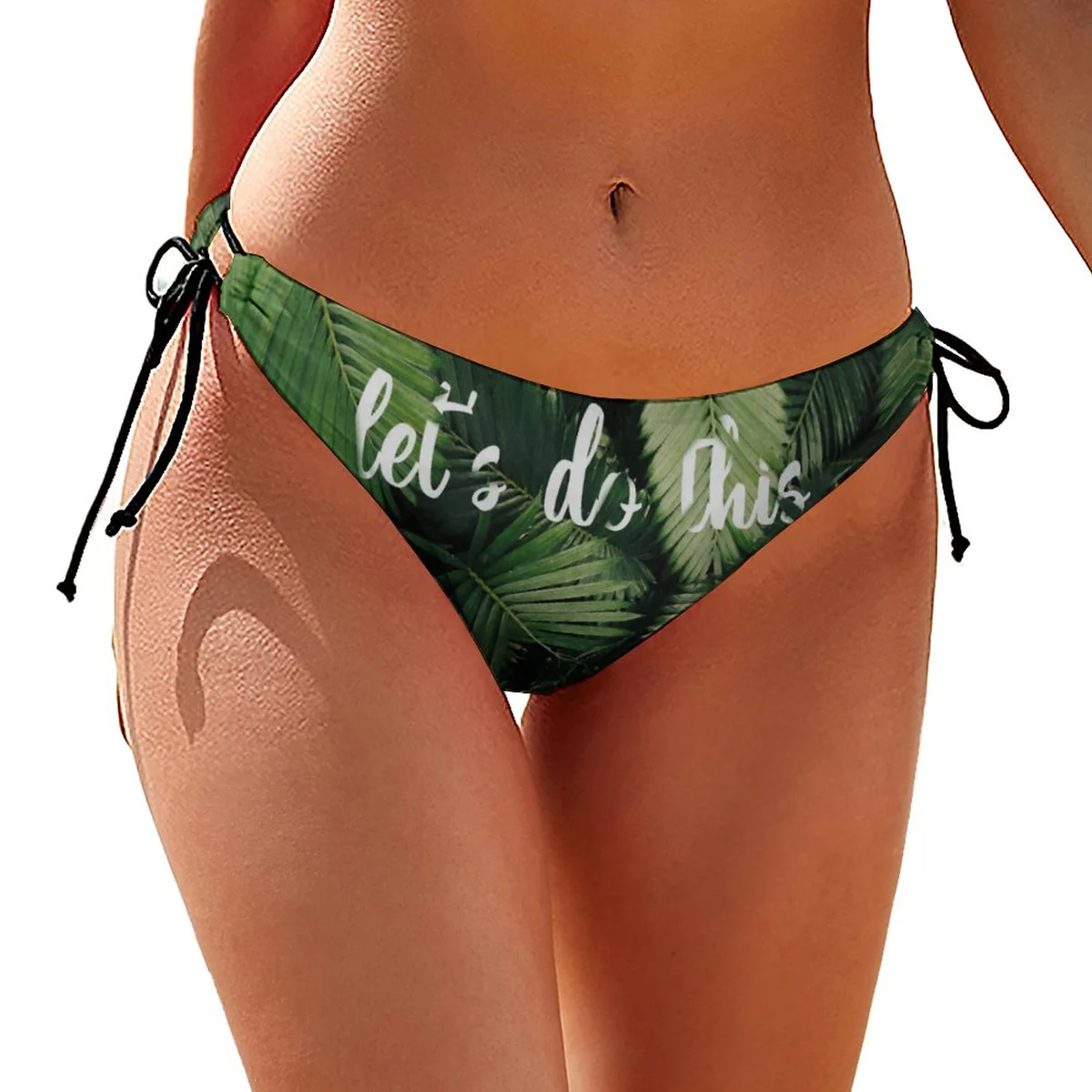 Women's Tie-Side Bikini Bottom - Palm Leaf Script Print