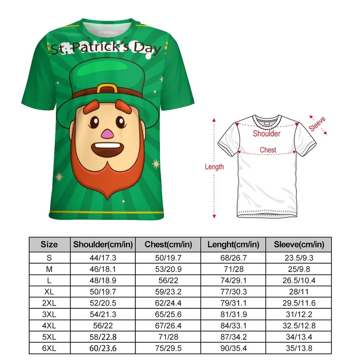 Men's Crew Neck Short Sleeve Tee - Leprechaun Face Print - view 2