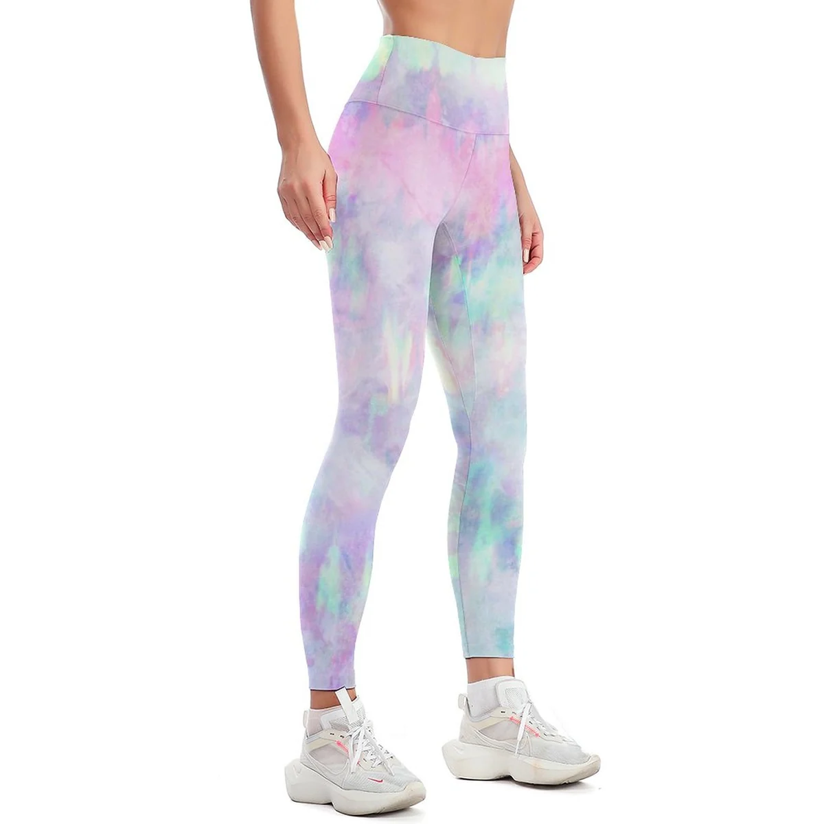 Women's High-Waist Yoga Leggings - Pastel Tie-Dye Print - view 3