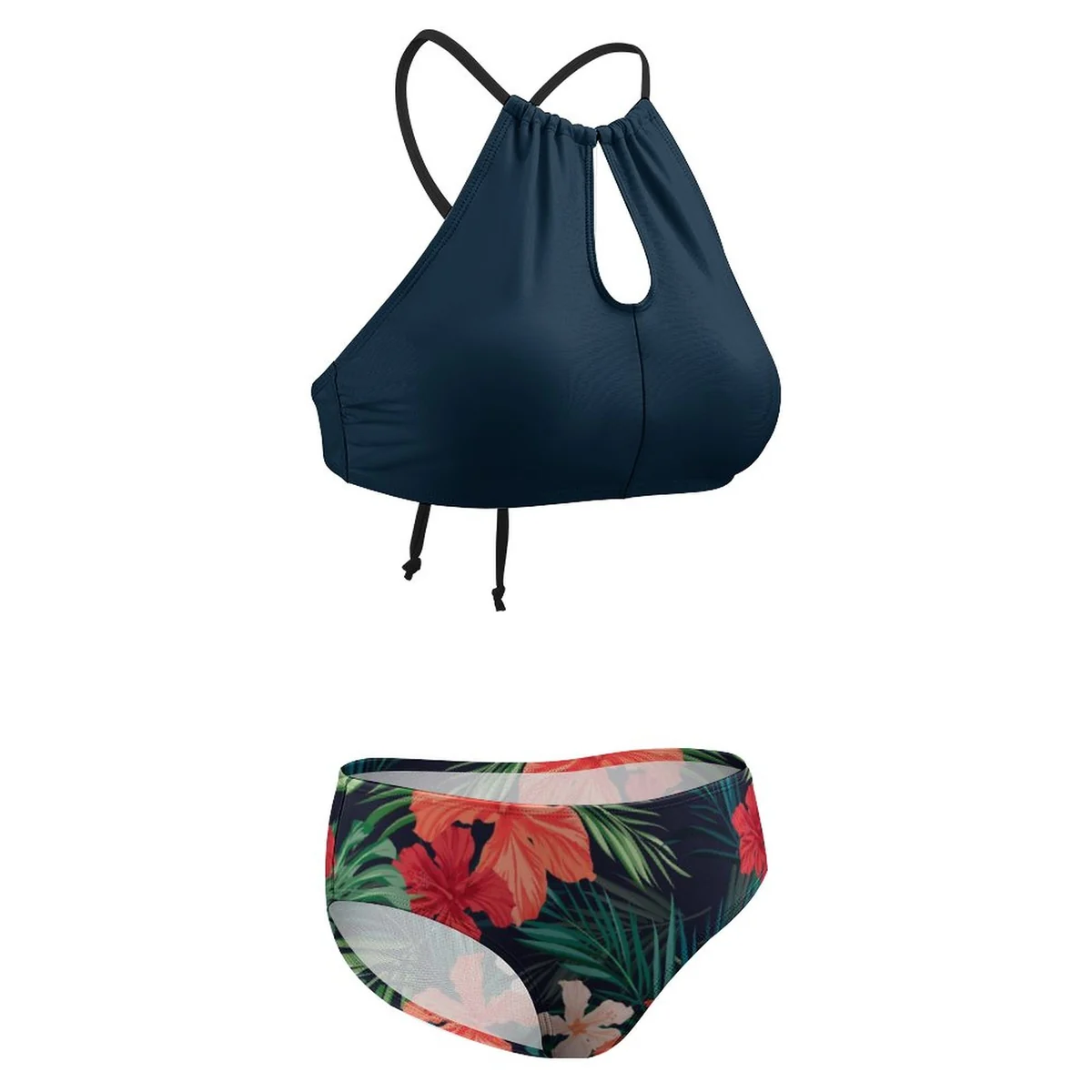 Women's Keyhole High-Neck Bikini Set - Hibiscus Palm Print - view 8
