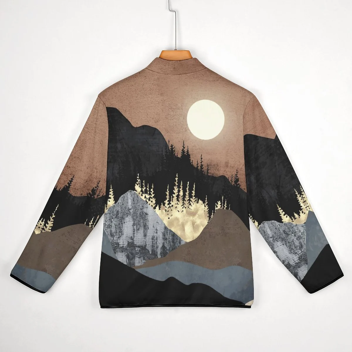 Unisex Henley Collar Sweatshirt - Moonlit Mountain Print - view 5