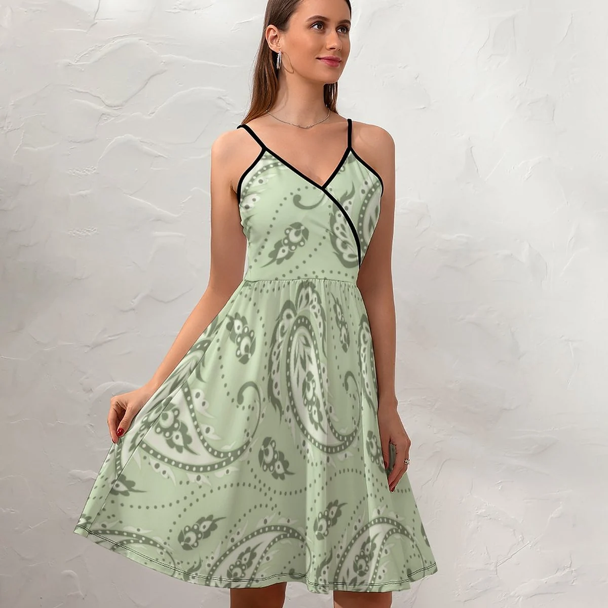 Women's Surplice Cami Skater Dress - Sage Paisley Print - view 2