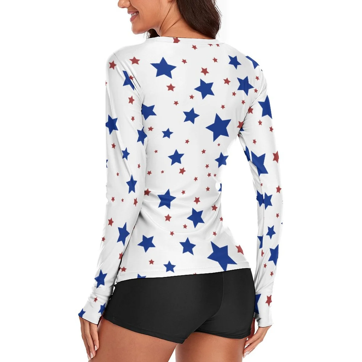 Women's Crew Neck Long Sleeve Sun Shirt - Scattered Stars Print - view 3