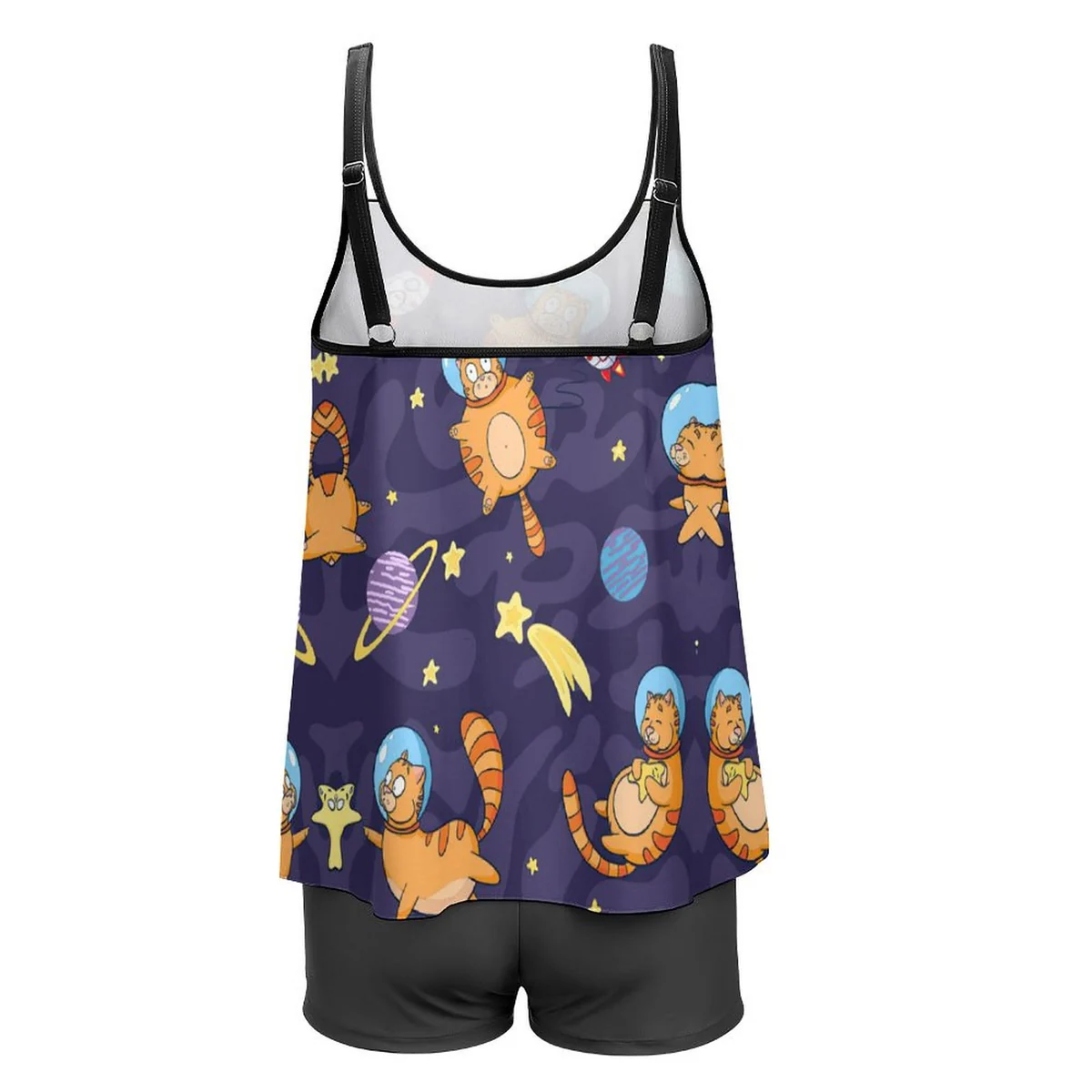 Women's Strappy Flowy Tankini Set - Space Cats Print - view 7