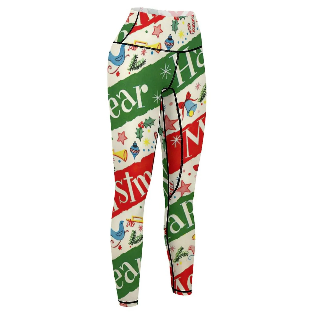 Women's High-Waist Yoga Leggings - Happy Holidays Script Print - view 7