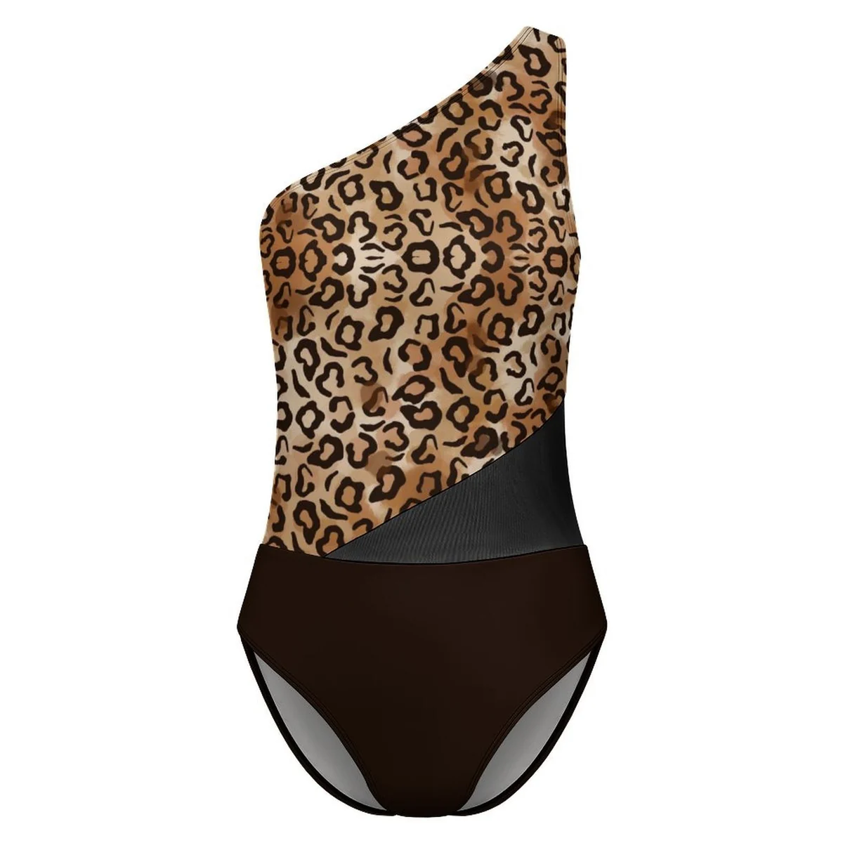 Women's One-Shoulder Mesh Panel One-Piece Swimsuit - Leopard Print - view 5