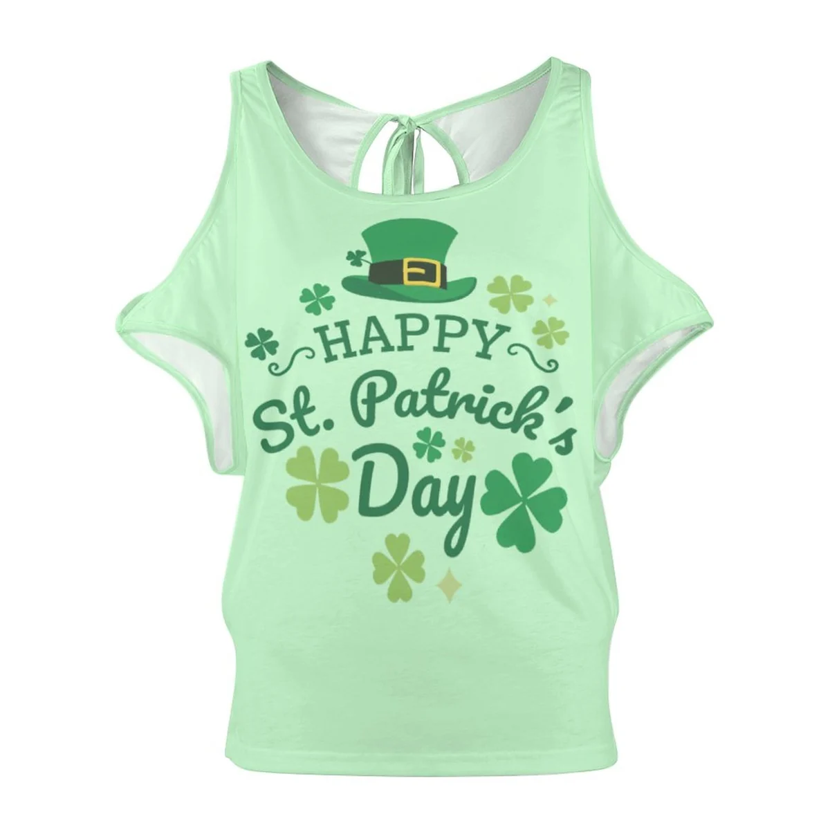 Women's Cold Shoulder Tie-Back Tee - Happy St. Patrick's Day Graphic - view 4