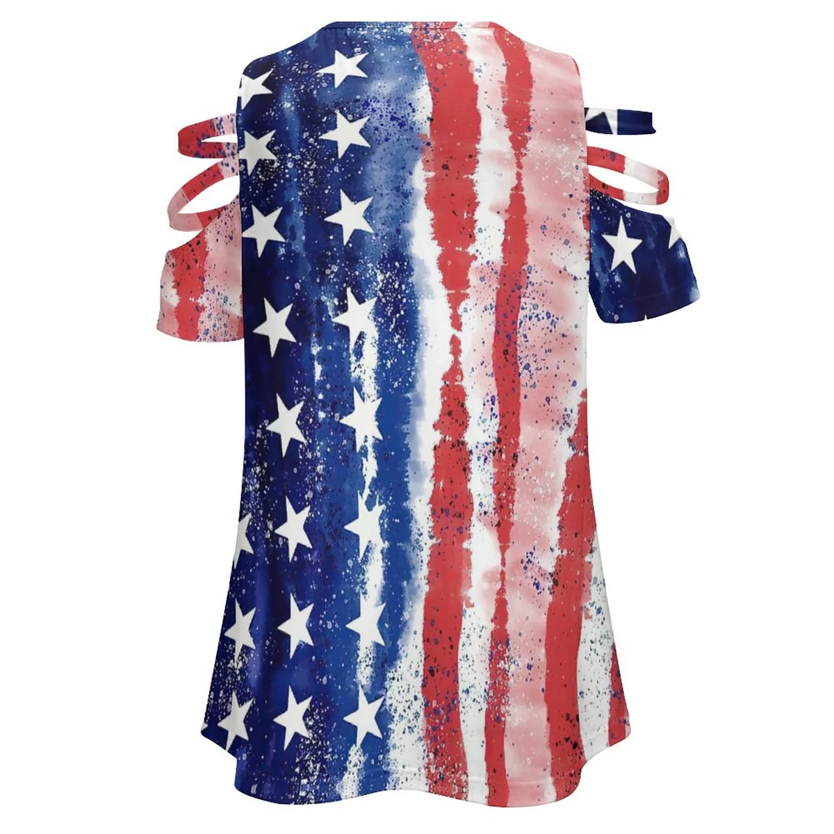 Women's Zip Front Cutout Sleeve Tunic Top - Painted Stars and Stripes Graphic - view 5