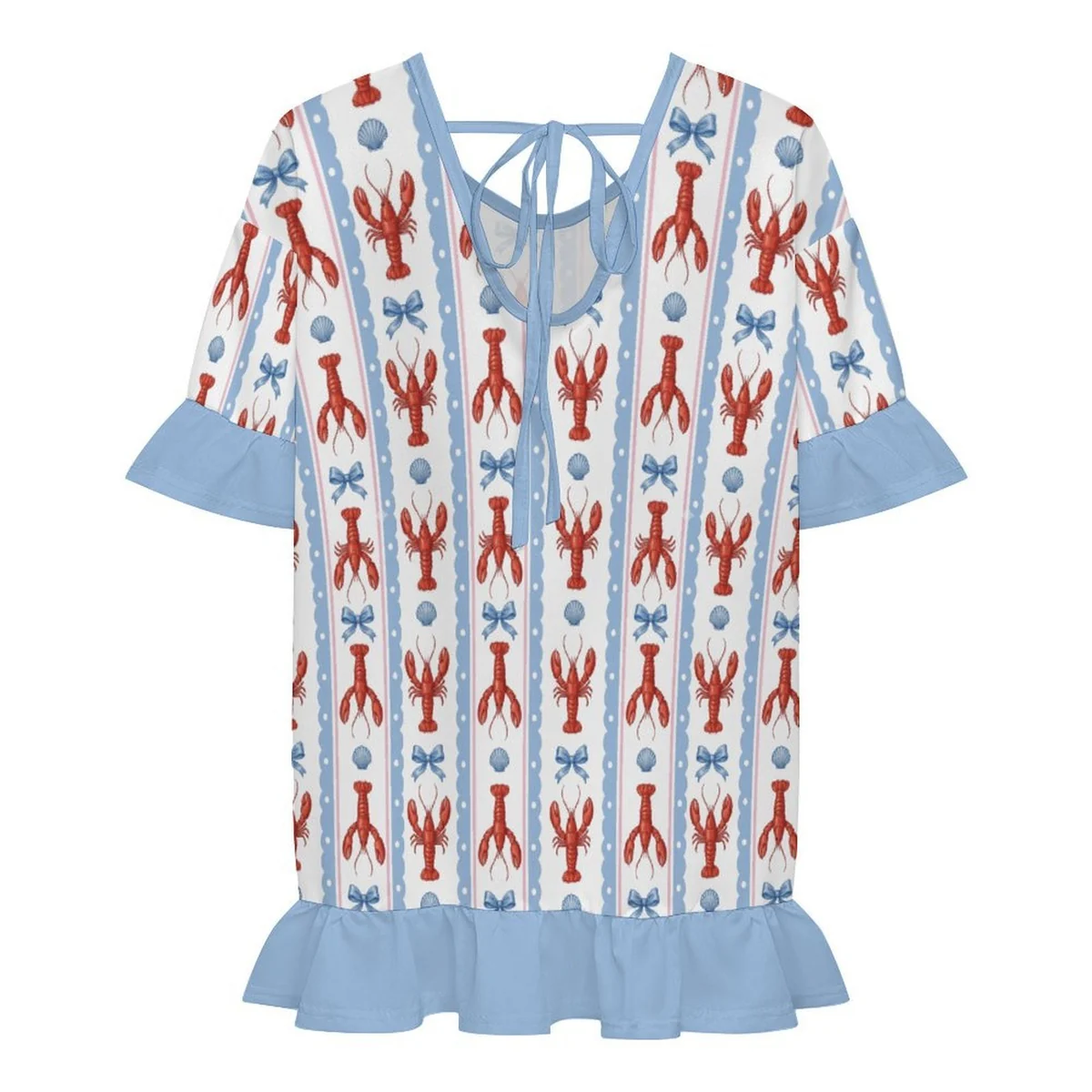 Women's Ruffle Sleeve Beach Cover-Up Dress - Lobster Stripe Print - view 6