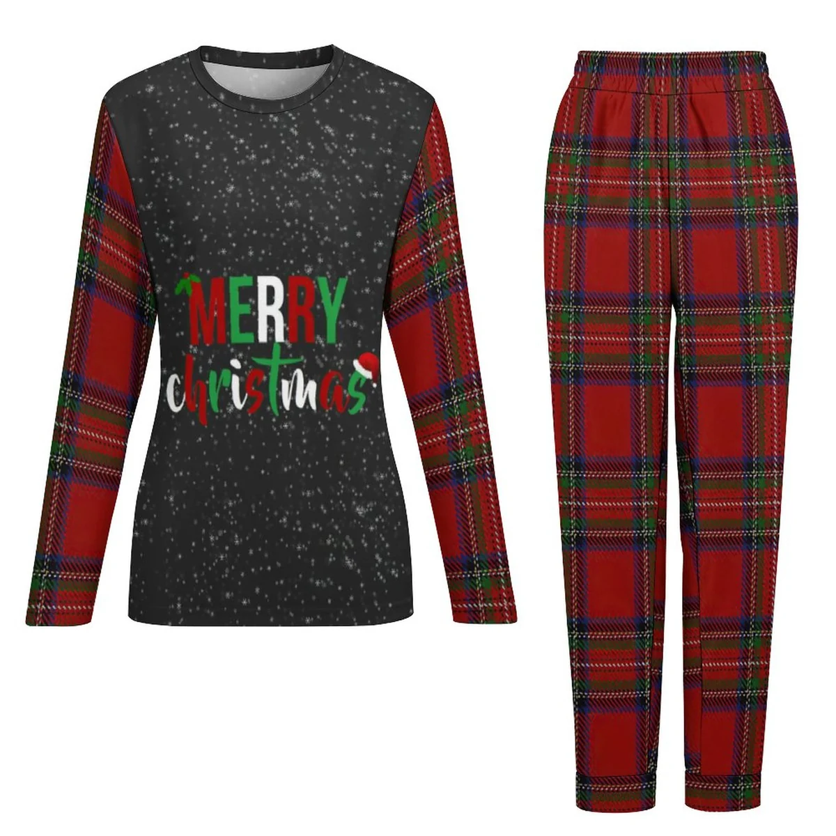 Women's Long Sleeve Tee and Jogger Pajama Set - Merry Christmas Tartan Print - view 6