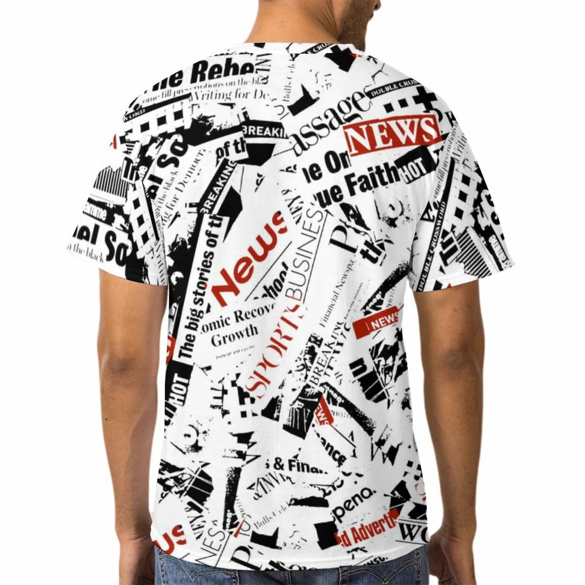 Unisex Crew Neck Short Sleeve Tee - Newsprint Collage Print - view 3