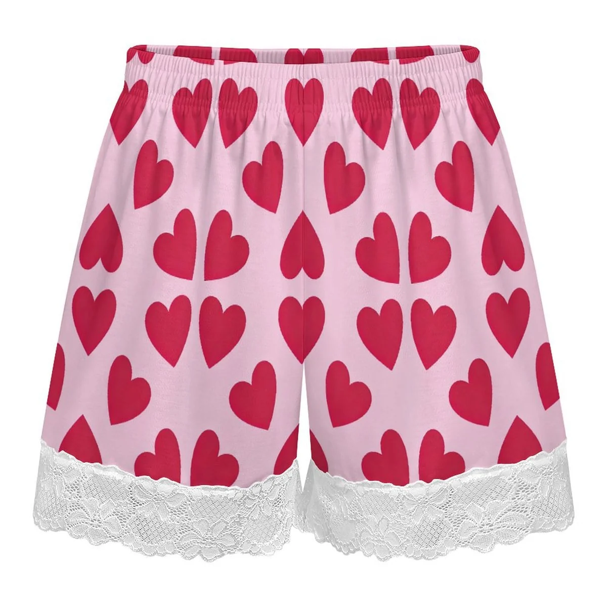 Women's Lace Hem Pajama Shorts - Big Red Hearts Print - view 4
