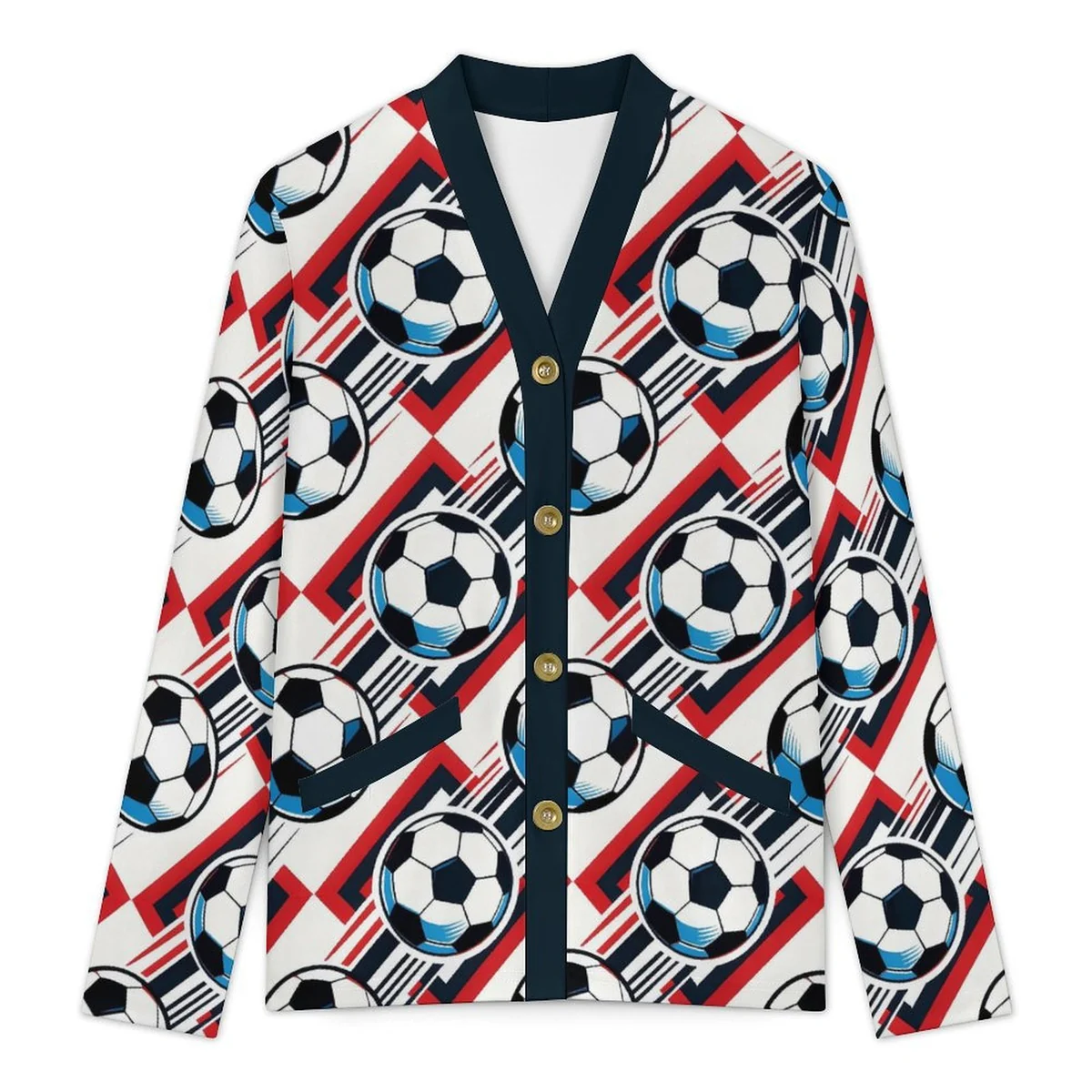 Women's Lightweight V-Neck Button Cardigan - Soccer Ball Stripe Print - view 3