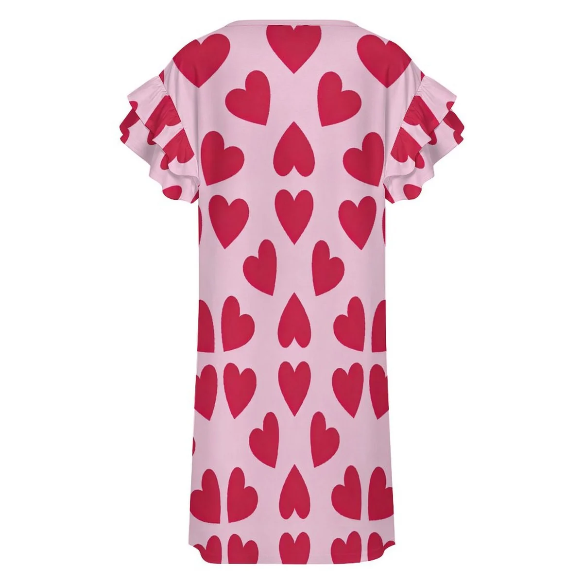 Women's Double Ruffle Sleeve Shift Dress - Big Red Hearts Print - view 5