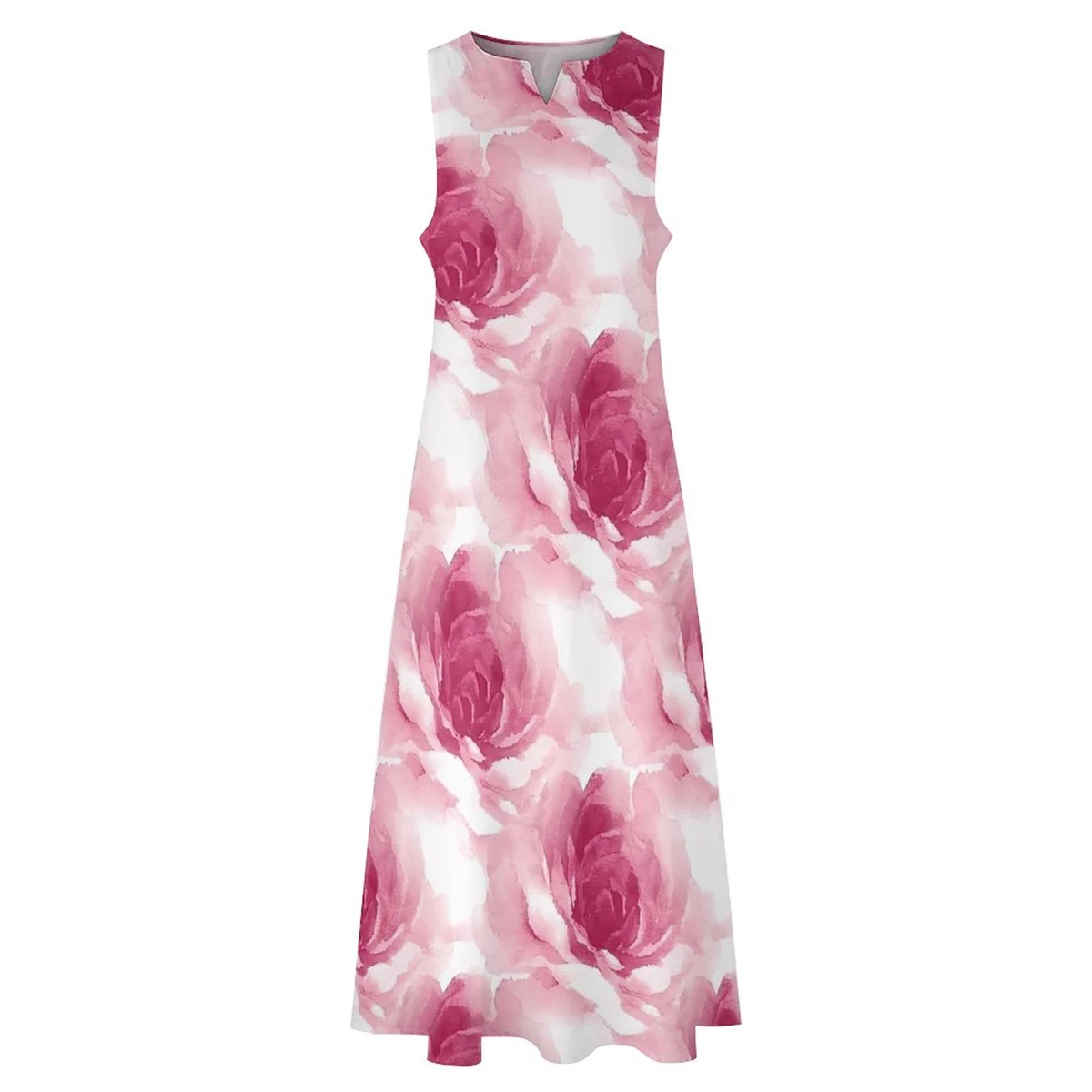 Women's Sleeveless Scoop-Neck Maxi Dress - Watercolor Rose Print - view 4