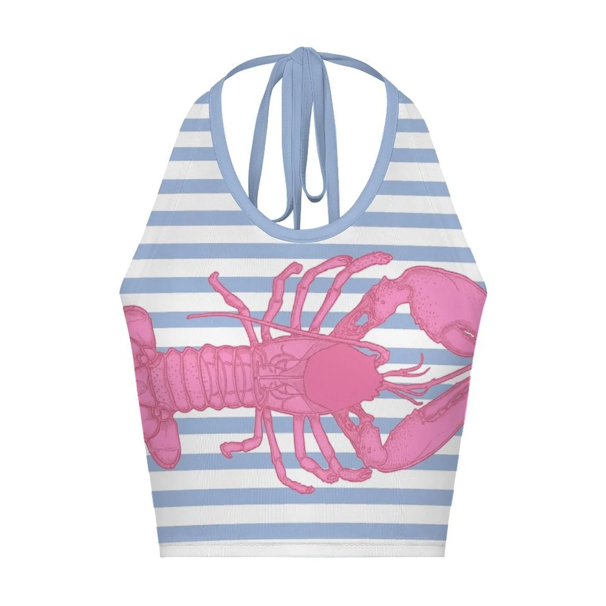 Women's Halter Tie-Back Crop Top - Pink Lobster Stripe Print - view 5