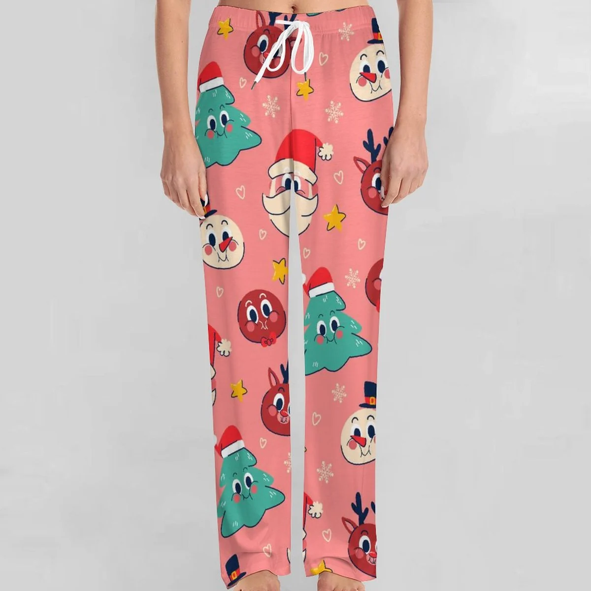 Unisex Drawstring Pajama Pants - Retro Christmas Characters Print - view 2