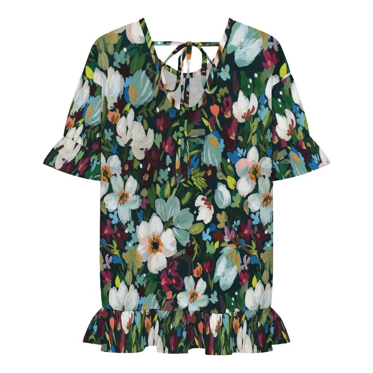 Women's Ruffle Sleeve Beach Cover-Up Dress - Moonlit Garden Floral Print - view 6